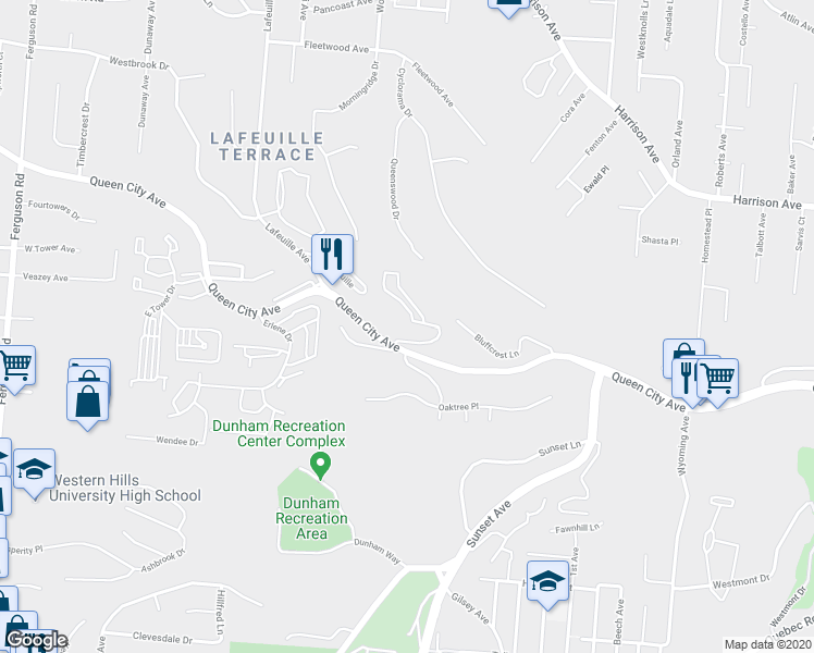 map of restaurants, bars, coffee shops, grocery stores, and more near 2484 Queen City Avenue in Cincinnati