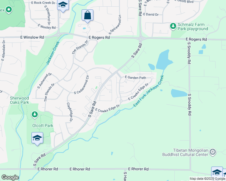 map of restaurants, bars, coffee shops, grocery stores, and more near 3381 South Oaklawn Circle in Bloomington