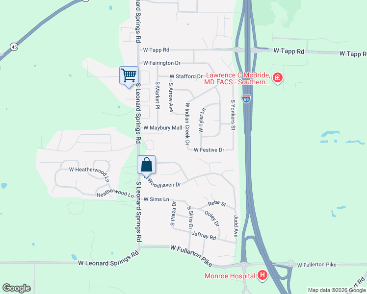map of restaurants, bars, coffee shops, grocery stores, and more near 3922 W Indian Creek Dr in Bloomington