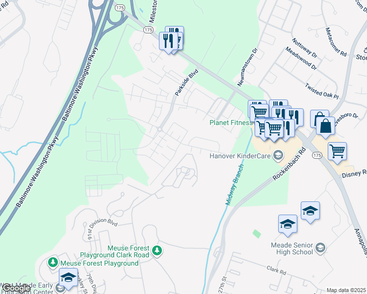 map of restaurants, bars, coffee shops, grocery stores, and more near 2805 Fredericksburg Road in Hanover