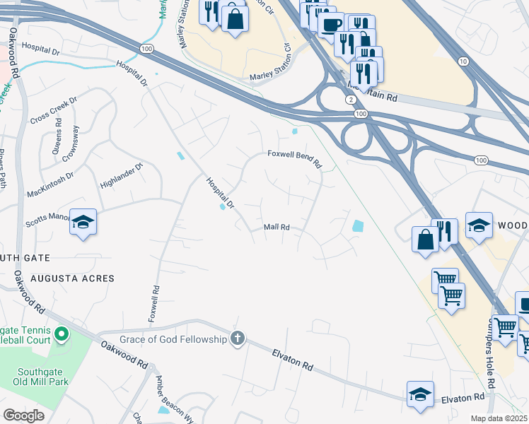 map of restaurants, bars, coffee shops, grocery stores, and more near 8013 Silver Fox Drive in Glen Burnie