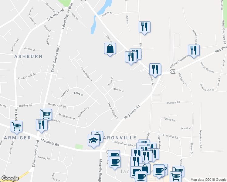 map of restaurants, bars, coffee shops, grocery stores, and more near 8053 Wolsey Court in Pasadena
