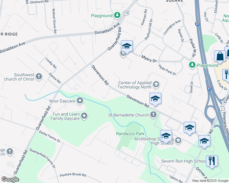 map of restaurants, bars, coffee shops, grocery stores, and more near 851 Stevenson Road in Severn
