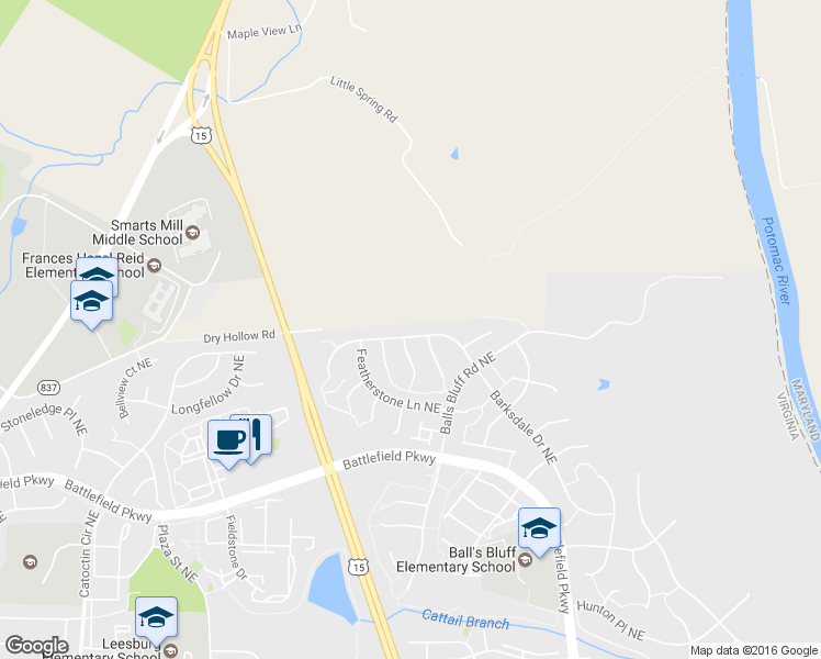 map of restaurants, bars, coffee shops, grocery stores, and more near 1226 Barksdale Drive Northeast in Leesburg