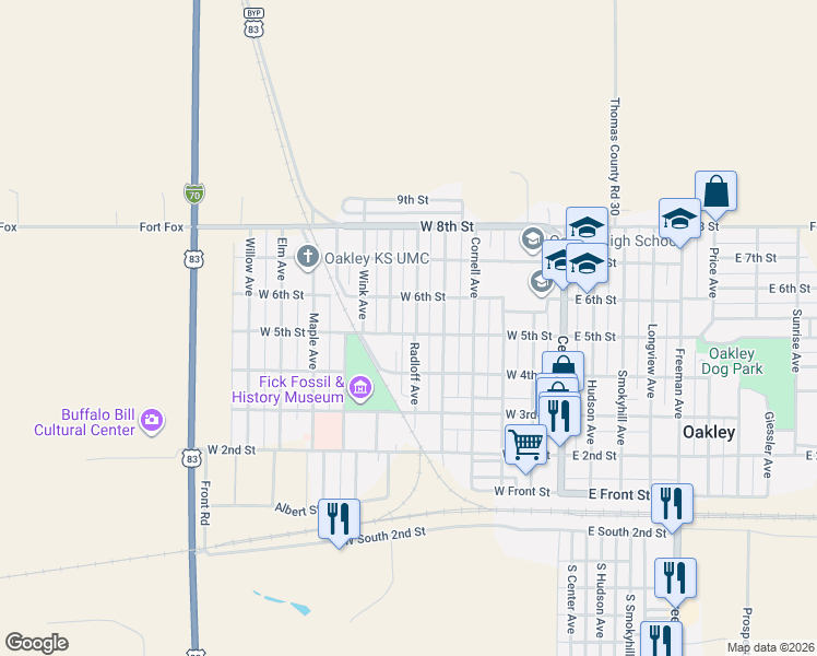 map of restaurants, bars, coffee shops, grocery stores, and more near 646 West 5th Street in Oakley