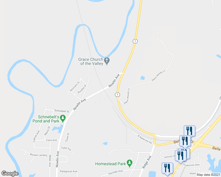 map of restaurants, bars, coffee shops, grocery stores, and more near 1710 Nowlin Avenue in Greendale
