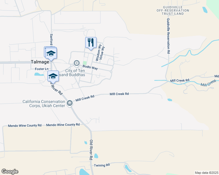 map of restaurants, bars, coffee shops, grocery stores, and more near 2360 Mill Creek Road in Ukiah
