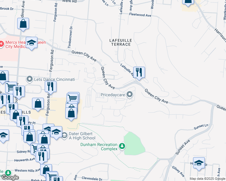 map of restaurants, bars, coffee shops, grocery stores, and more near in Cincinnati