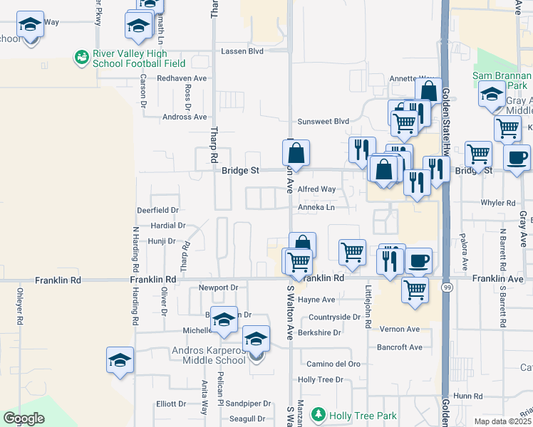 map of restaurants, bars, coffee shops, grocery stores, and more near 1632 Wildflower Circle in Yuba City