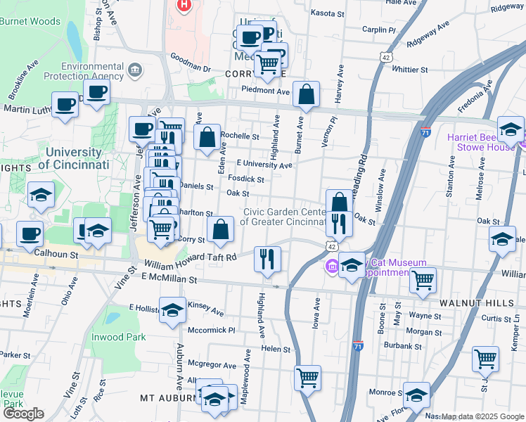 map of restaurants, bars, coffee shops, grocery stores, and more near 2658 Bellevue Avenue in Cincinnati