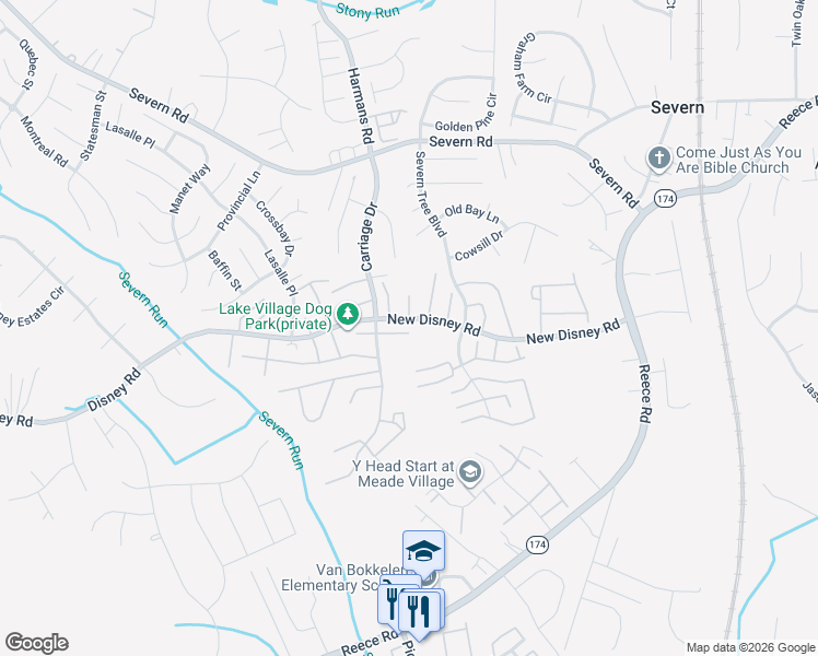 map of restaurants, bars, coffee shops, grocery stores, and more near 660 Independence Court in Severn