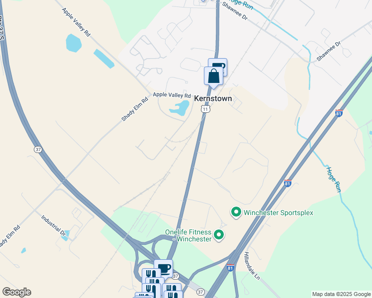 map of restaurants, bars, coffee shops, grocery stores, and more near 3506 Valley Pike in Winchester
