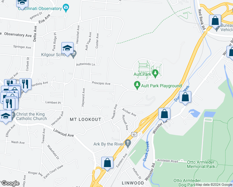 map of restaurants, bars, coffee shops, grocery stores, and more near 1228 Tannehill Lane in Cincinnati