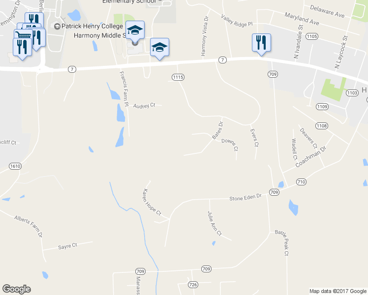 map of restaurants, bars, coffee shops, grocery stores, and more near 17615 Bates Drive in Hamilton