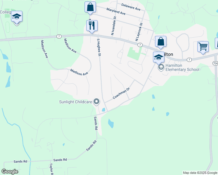 map of restaurants, bars, coffee shops, grocery stores, and more near 17573 Wadell Court in Hamilton