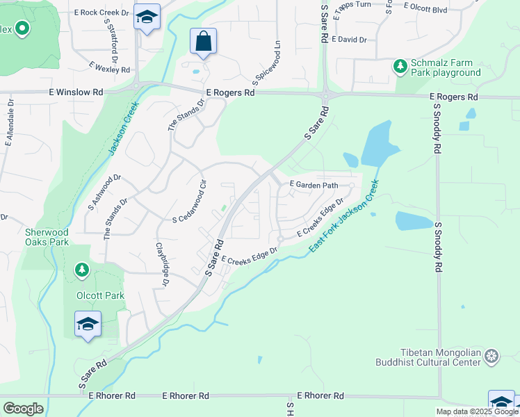 map of restaurants, bars, coffee shops, grocery stores, and more near 3381 South Oaklawn Circle in Bloomington