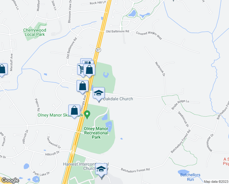map of restaurants, bars, coffee shops, grocery stores, and more near 3314 Emory Church Road in Olney