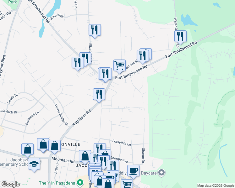 map of restaurants, bars, coffee shops, grocery stores, and more near 8002 Apple Valley Drive in Pasadena