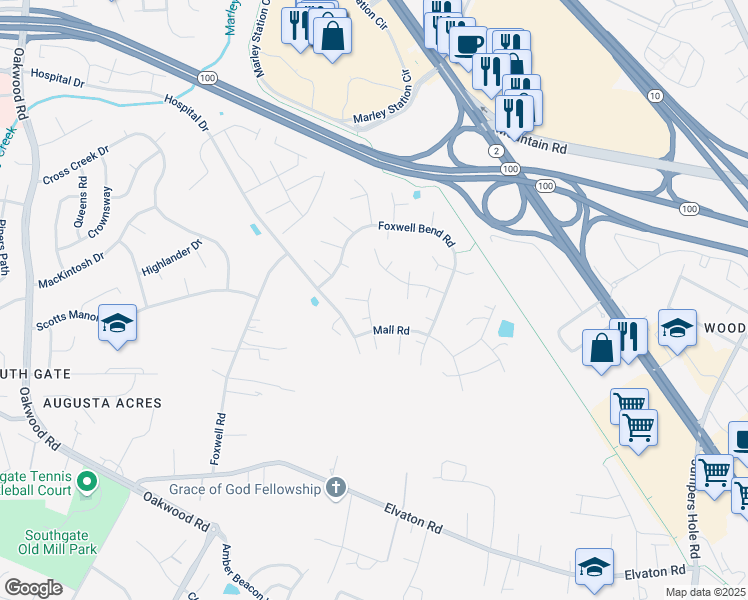 map of restaurants, bars, coffee shops, grocery stores, and more near 8011 Silver Fox Drive in Glen Burnie
