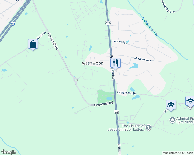 map of restaurants, bars, coffee shops, grocery stores, and more near 125 Alliance Court in Winchester