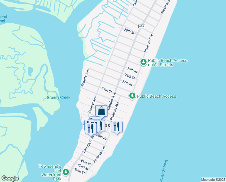 map of restaurants, bars, coffee shops, grocery stores, and more near 105 79th St in Sea Isle City