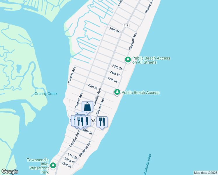 map of restaurants, bars, coffee shops, grocery stores, and more near 26 78th Street in Sea Isle City
