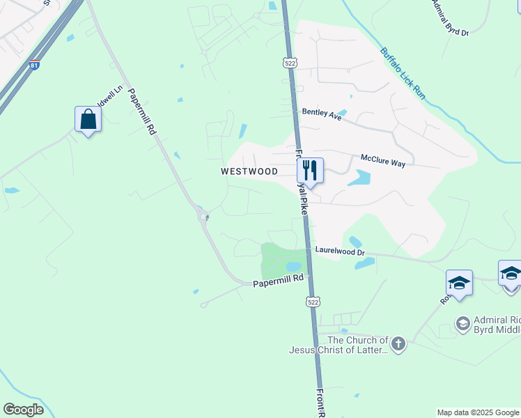 map of restaurants, bars, coffee shops, grocery stores, and more near 125 Alliance Court in Winchester