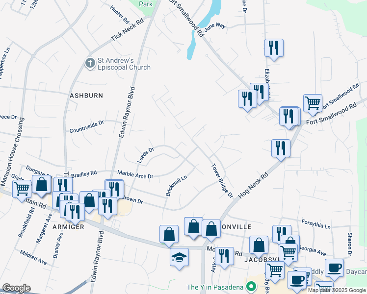 map of restaurants, bars, coffee shops, grocery stores, and more near 3503 Lochearn Court in Pasadena