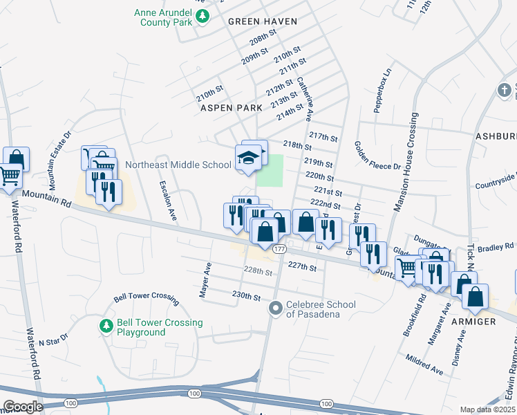 map of restaurants, bars, coffee shops, grocery stores, and more near 8007 Outing Avenue in Pasadena