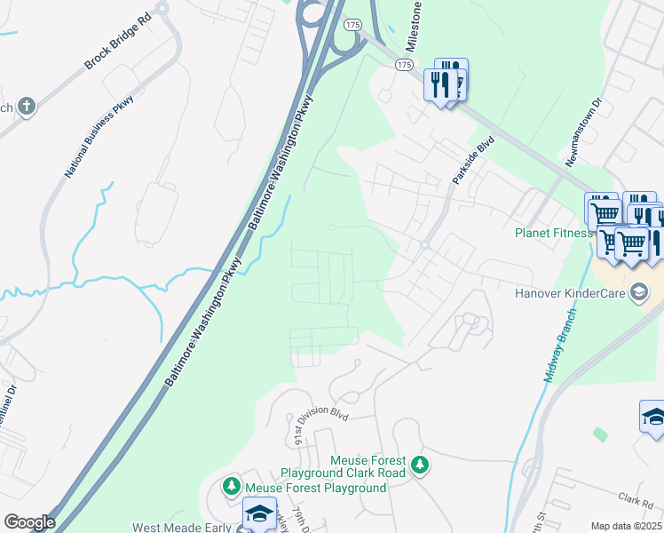 map of restaurants, bars, coffee shops, grocery stores, and more near 3769 Cedar Mountain Way in Jessup