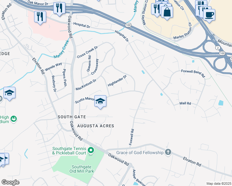 map of restaurants, bars, coffee shops, grocery stores, and more near 220 Scotts Manor Drive in Glen Burnie
