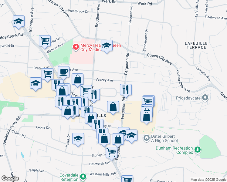 map of restaurants, bars, coffee shops, grocery stores, and more near 3012 North Hegry Circle in Cincinnati