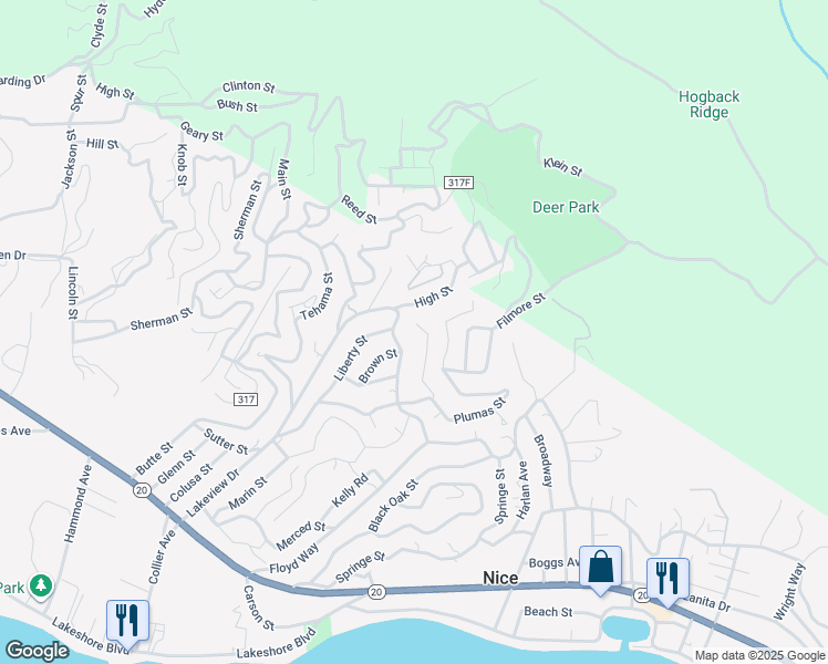 map of restaurants, bars, coffee shops, grocery stores, and more near 7231 Inyo Street in Nice