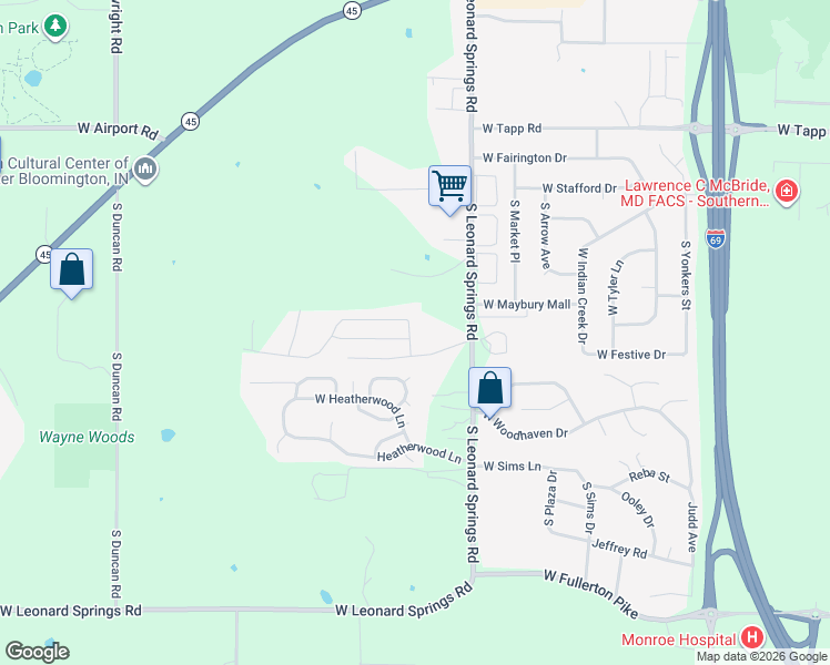 map of restaurants, bars, coffee shops, grocery stores, and more near 4104 Red Rock Road in Bloomington