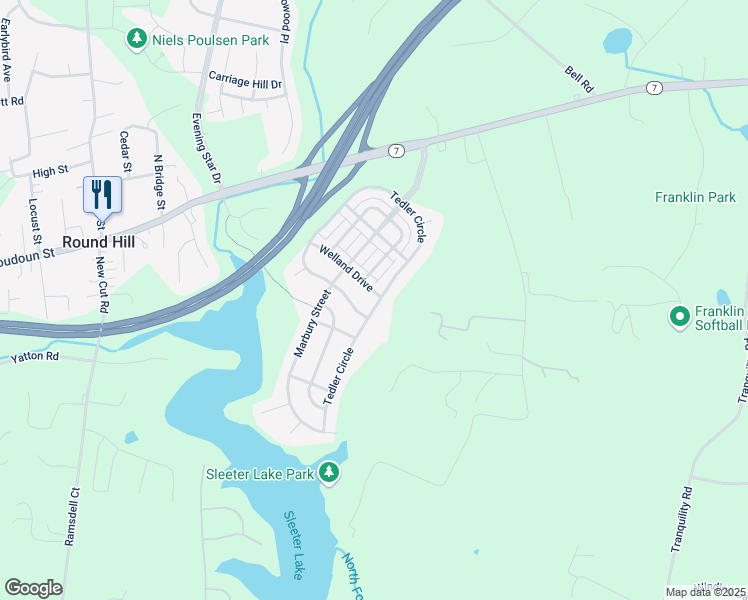 map of restaurants, bars, coffee shops, grocery stores, and more near 36087 Welland Drive in Round Hill