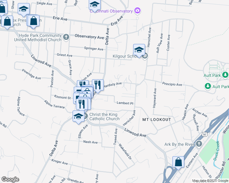 map of restaurants, bars, coffee shops, grocery stores, and more near 3252 Glengyle Avenue in Cincinnati