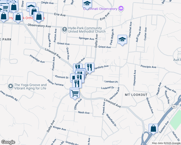 map of restaurants, bars, coffee shops, grocery stores, and more near 3220 Glengyle Avenue in Cincinnati