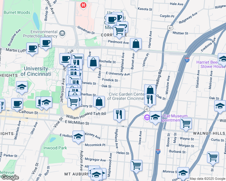 map of restaurants, bars, coffee shops, grocery stores, and more near 2658 Bellevue Avenue in Cincinnati