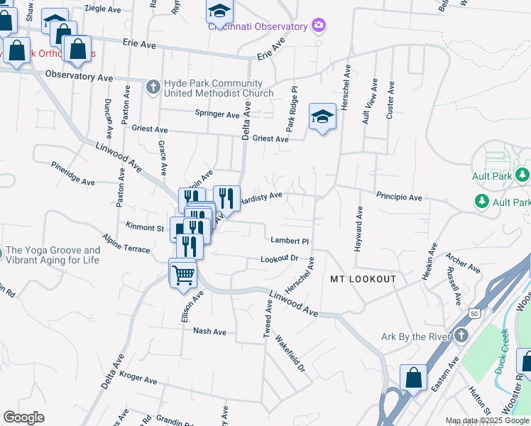 map of restaurants, bars, coffee shops, grocery stores, and more near 3237 Hardisty Avenue in Cincinnati