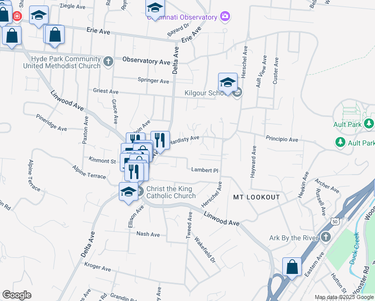 map of restaurants, bars, coffee shops, grocery stores, and more near 3237 Hardisty Avenue in Cincinnati