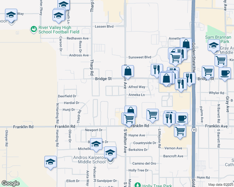 map of restaurants, bars, coffee shops, grocery stores, and more near 512 Poppy Lane in Yuba City