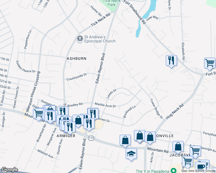 map of restaurants, bars, coffee shops, grocery stores, and more near 3503 Kingsley Court in Pasadena