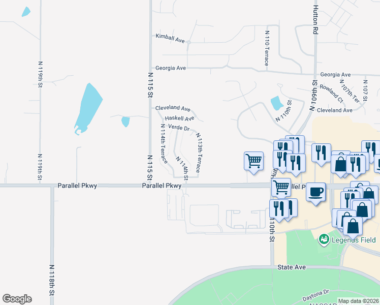 map of restaurants, bars, coffee shops, grocery stores, and more near 11324 Lafayette Avenue in Kansas City