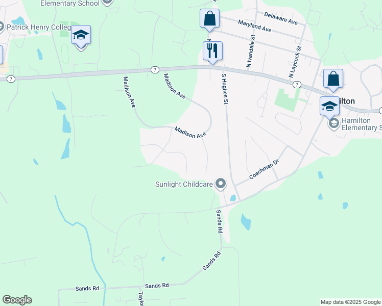 map of restaurants, bars, coffee shops, grocery stores, and more near 38364 Downs Court in Hamilton
