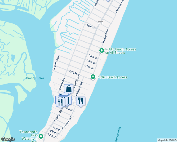 map of restaurants, bars, coffee shops, grocery stores, and more near 26 78th Street in Sea Isle City