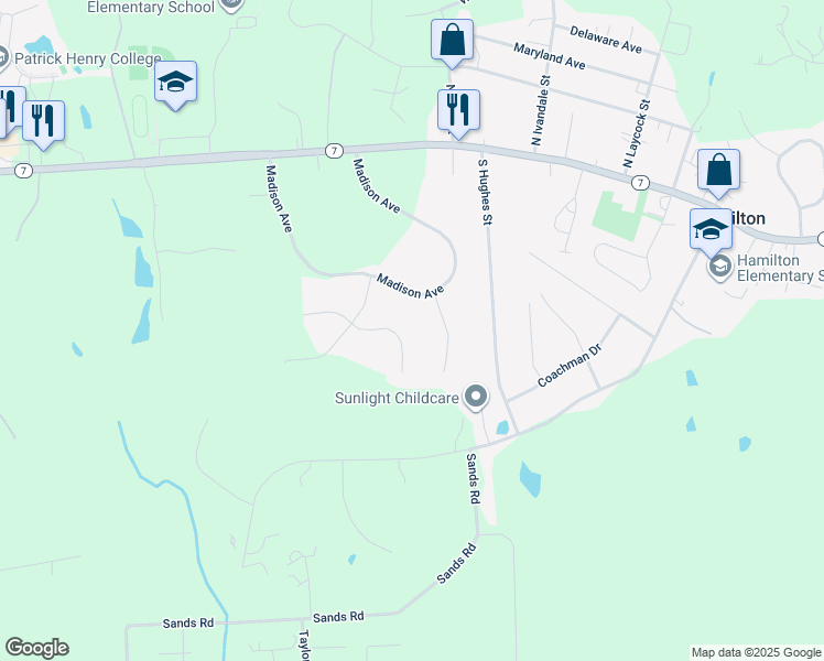 map of restaurants, bars, coffee shops, grocery stores, and more near 38364 Downs Court in Hamilton