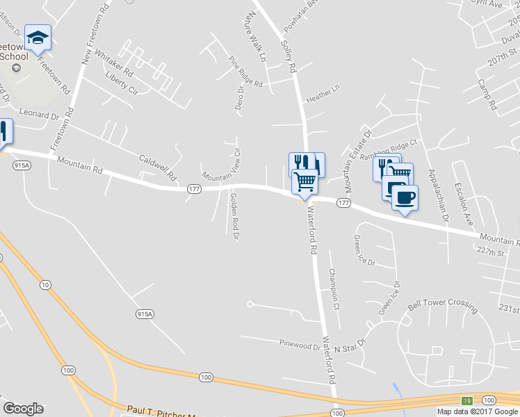 map of restaurants, bars, coffee shops, grocery stores, and more near 215 Mountain Road in Pasadena