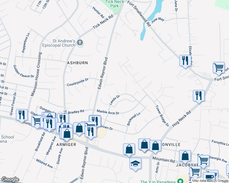 map of restaurants, bars, coffee shops, grocery stores, and more near 3502 Wedgewood Court in Pasadena