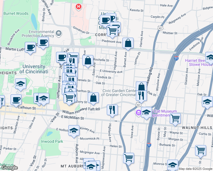 map of restaurants, bars, coffee shops, grocery stores, and more near 2658 Bellevue Avenue in Cincinnati