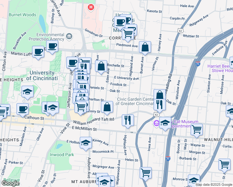 map of restaurants, bars, coffee shops, grocery stores, and more near 2658 Bellevue Avenue in Cincinnati